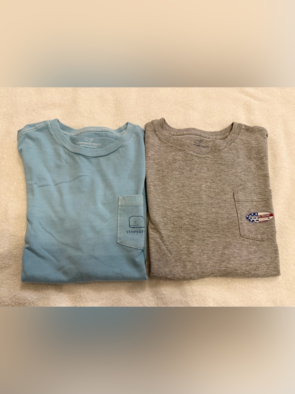 Vineyard Vines Kids Pocket Tees - Light Blue & Heather Gray Size S (8/10)